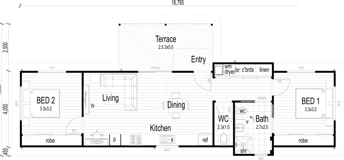 Bribie 70 — 2D coloured floor plan