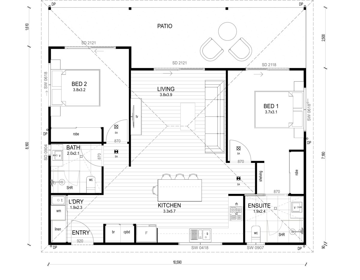 Hayman V1 — 2D coloured floor plan