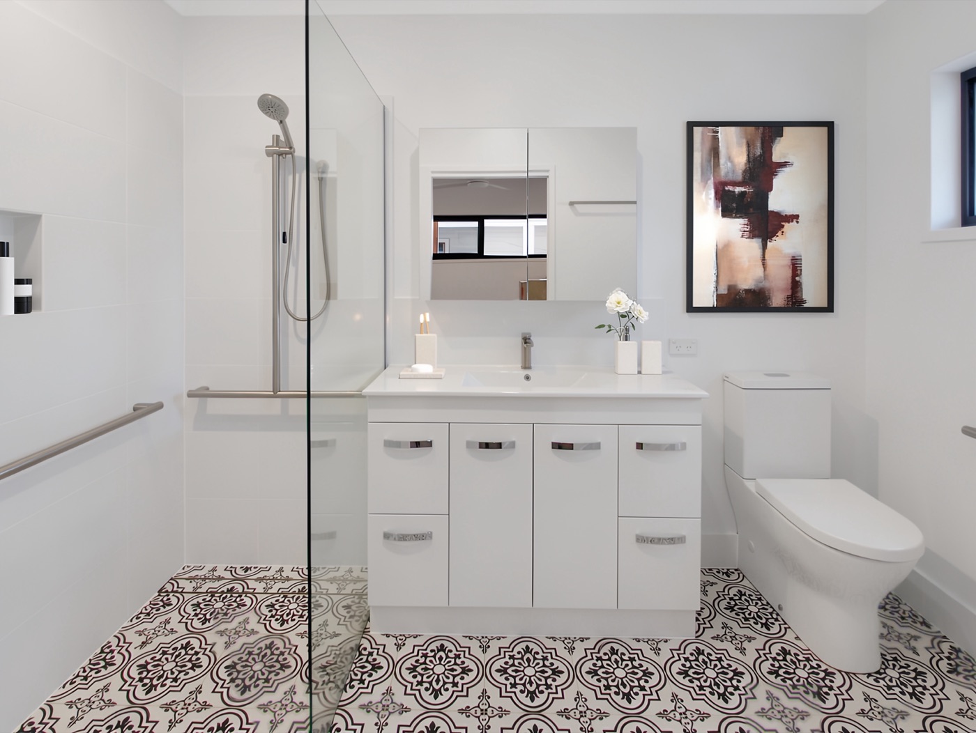 Ensuite with patterned floor tiles, Worongary QLD